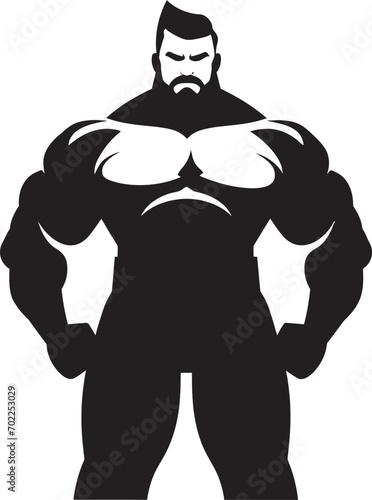 Flex Fusion Artistry Cartoon Caricature Black Bodybuilder Vector Icon Mighty Muscle Marvel Vector Black Logo Icon of Caricature Bodybuilder © BABBAN