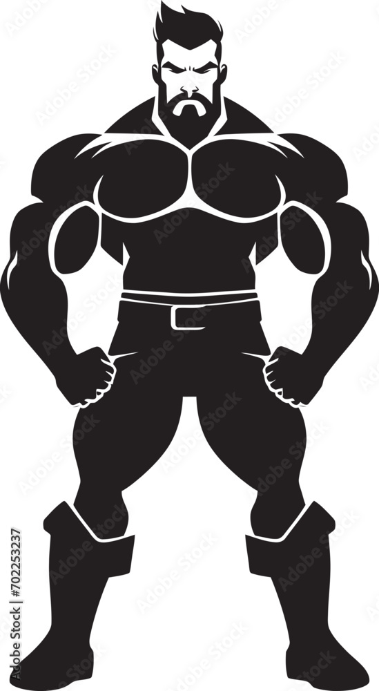 Flex Fusion Masterpiece Black Vector Logo Icon of Cartoon Bodybuilder Powerful Muscle Charm Cartoon Caricature Black Bodybuilder Vector Logo