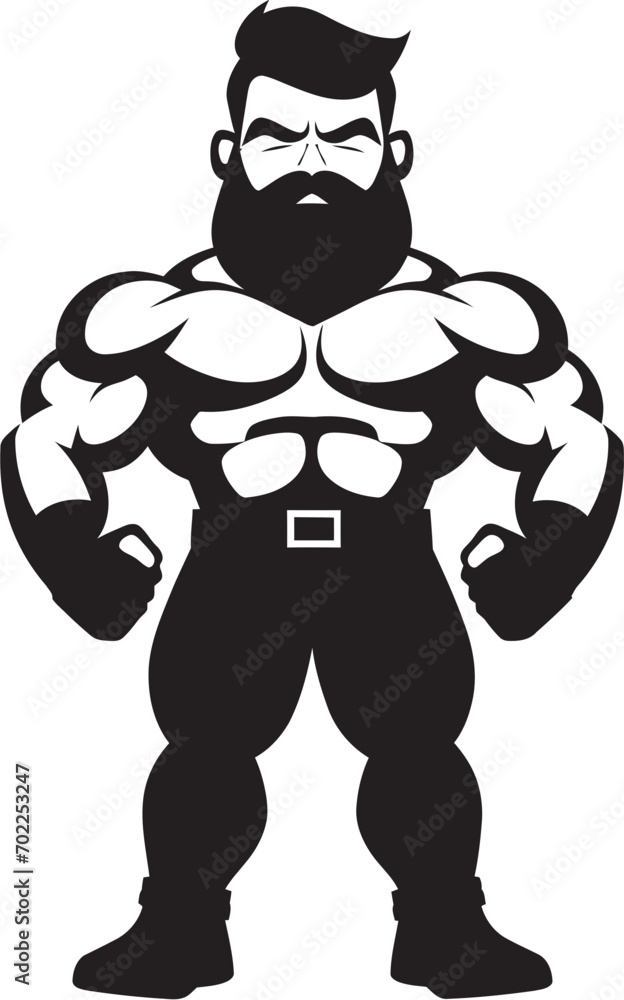 Powerful Muscle Charm Cartoon Caricature Black Bodybuilder Vector Logo Dynamic Physique Impression Vector Black Logo Icon of Cartoon Bodybuilder
