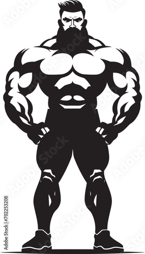 Powerful Muscle Charm Cartoon Caricature Black Bodybuilder Vector Logo Dynamic Physique Impression Vector Black Logo Icon of Cartoon Bodybuilder