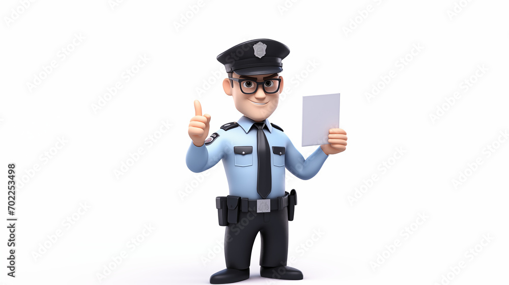 3d d cartoon police officer hold paper and giving thumb up