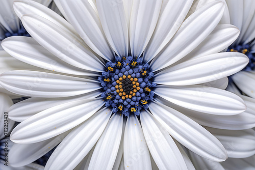 Close up photo of single osteospermum daisy flower in white and yellow photo