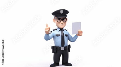 3d d cartoon police officer hold paper and giving thumb up