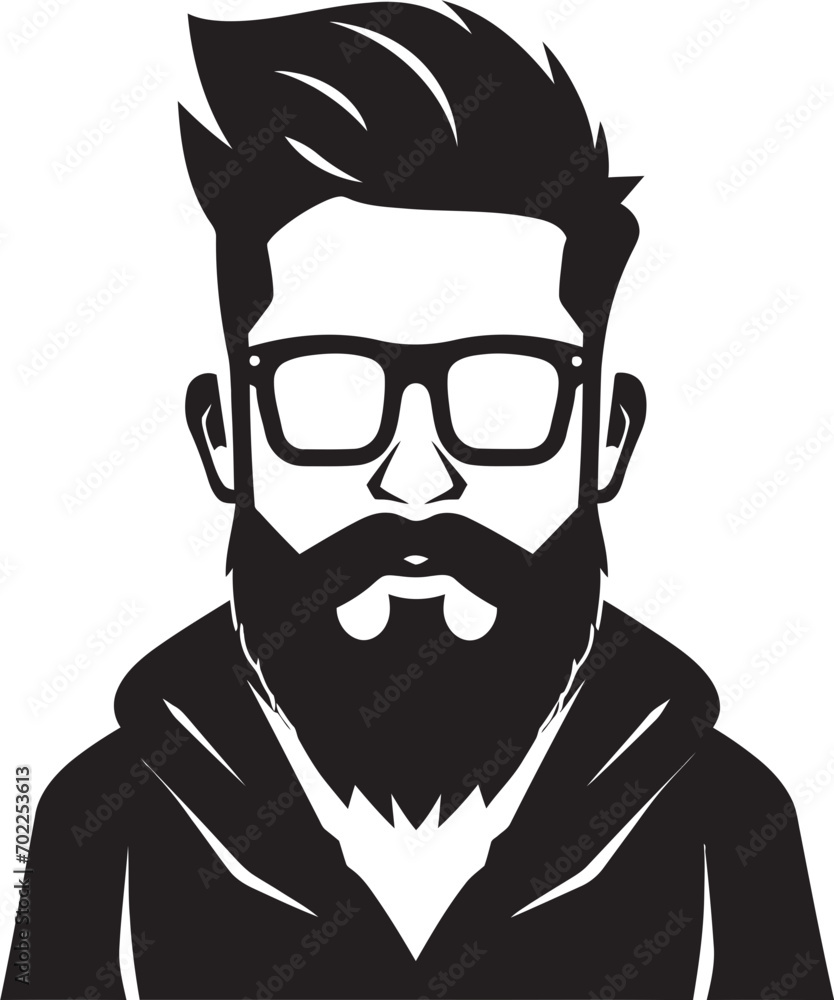 Chic Retro Revival Cartoon Hipster Man Face Black Icon Minimalist Whiskers Black Logo Icon of Cartoon Hipster Man Face Chic Retro Revival Cartoon Hipster Man Face Black Icon Minimalist Whiskers Black Logo Icon of Cartoon Hipster Man Face