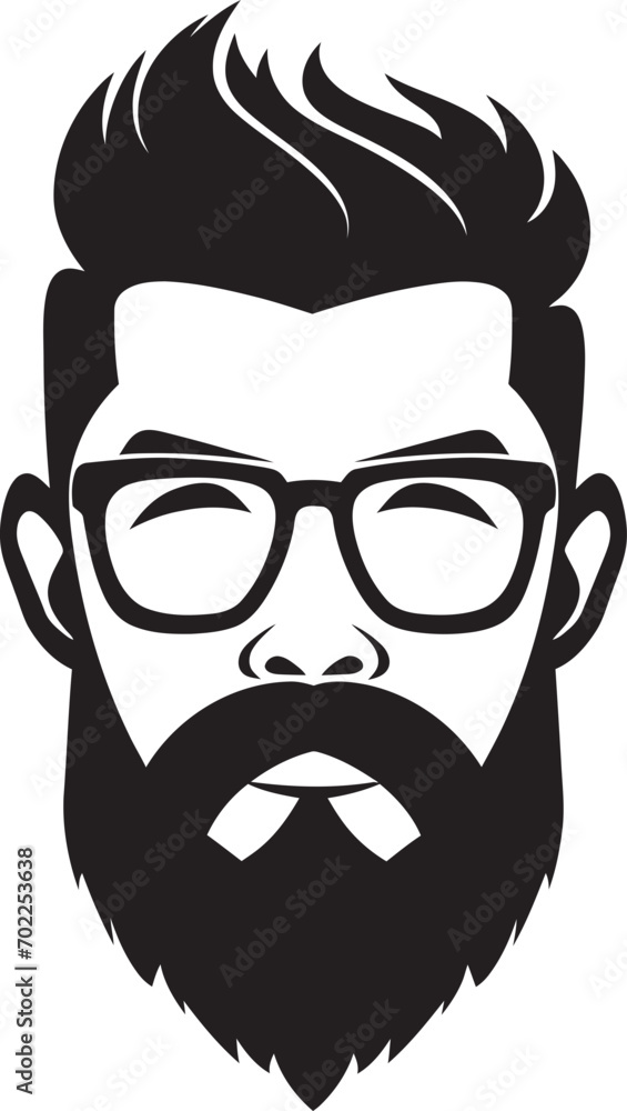 Creative Chic Hipster Man Face Cartoon in Black Vector Retro Modern Fusion Cartoon Hipster Man Face Black Icon