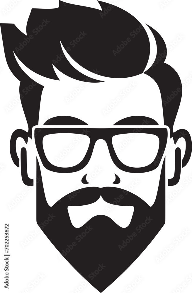 Contemporary Retro Chic Cartoon Hipster Man Face Black Icon Sleek Vintage Charm Black Logo Icon of Cartoon Hipster Man Face