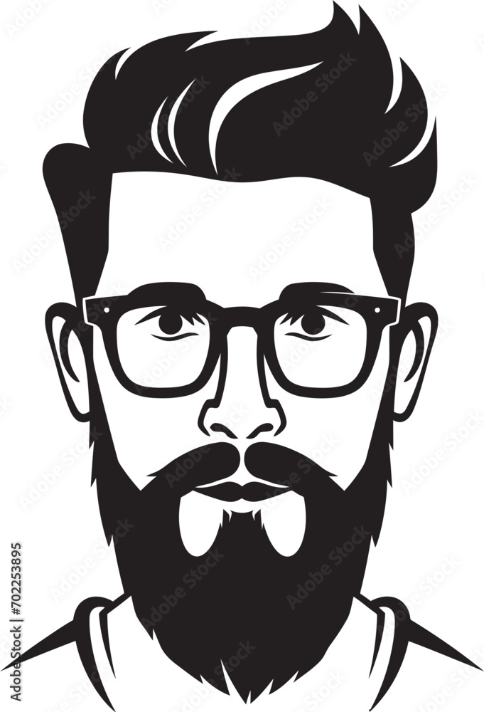 Artistic Whiskers Hipster Man Face Cartoon in Black Vector Retro Chic Cartoon Hipster Man Face Vector Black Icon