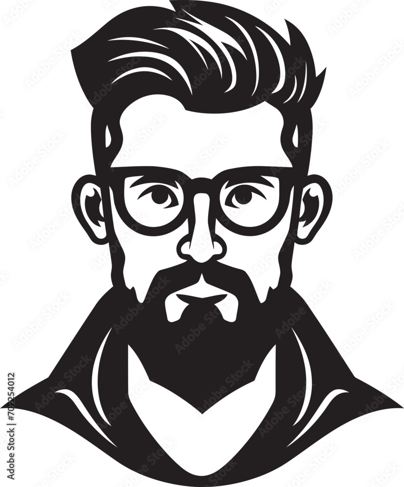 Fototapeta premium Urban Minimalist Black Logo Icon of Cartoon Hipster Man Face Boho Whiskers Hipster Man Face Cartoon in Black Vector