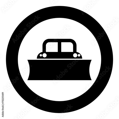Snowblower snow clear machine snowplow truck plough clearing vehicle equipped seasons transport winter highway service equipment clean icon in circle round black color vector illustration image solid 