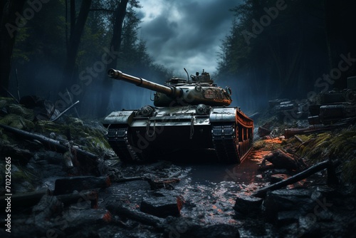 Rustic warfare tank, panzer, post apocalypse landscape, game wallpaper, photo art