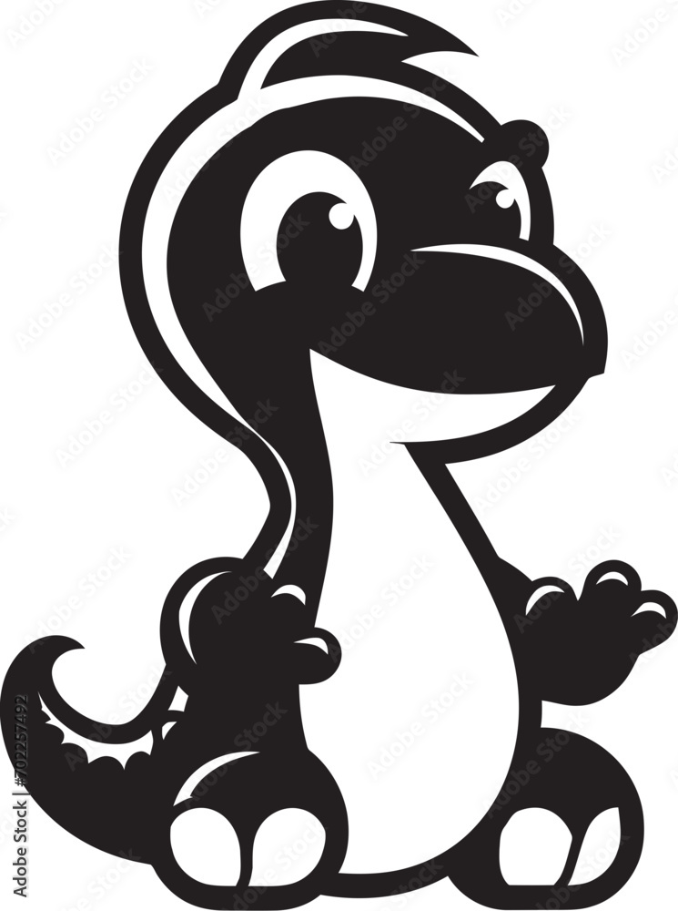 Fototapeta premium Lovely Dino Chic Cute Black Logo Playful Dino Grin Black Vector Icon