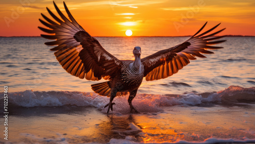 Coastal Majesty: Eagle Soaring at Sunset © Andrii