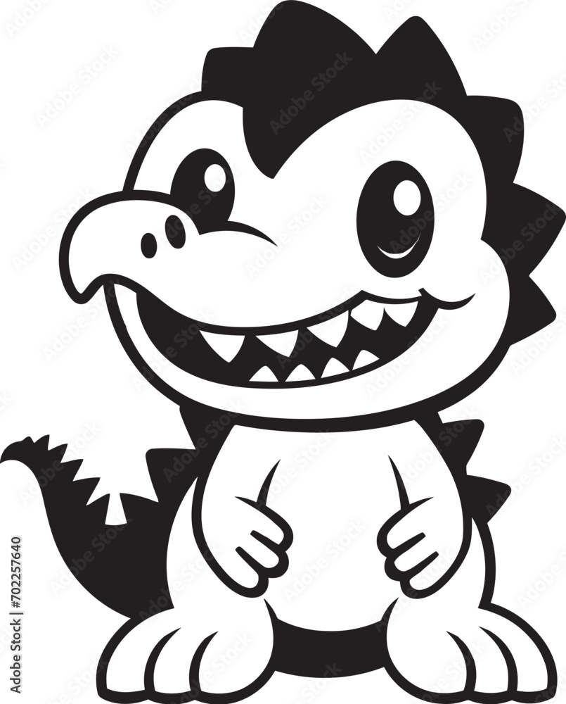 Fototapeta premium Lovely Dino Whimsy Black Logo Icon Playful Dino Charm Cute Black Vector