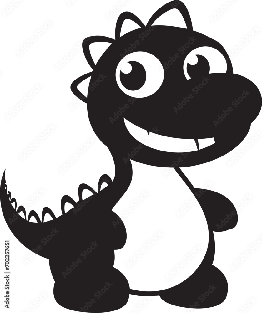 Fototapeta premium Sweet Dino Grin Black Vector Cartoon Cute Dino Elegance Black Logo Icon