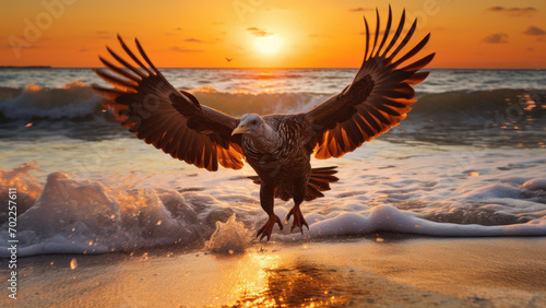 Sunset Sovereignty: Eagle by the Seashore © Andrii