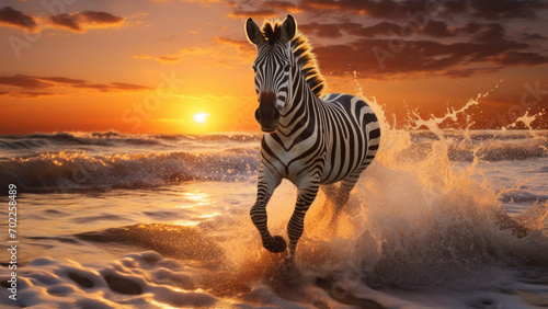 Sunset Stripes  Zebra by the Sea