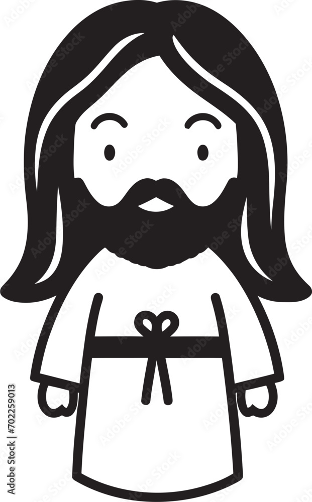 Obraz premium Kind Redeemer Cartoon Jesus Black Icon Sacred Love Black Vector Jesus Logo