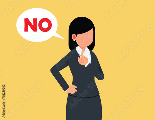 Decline proposition, Politely decline the offer. Businesswoman not interested in the offer