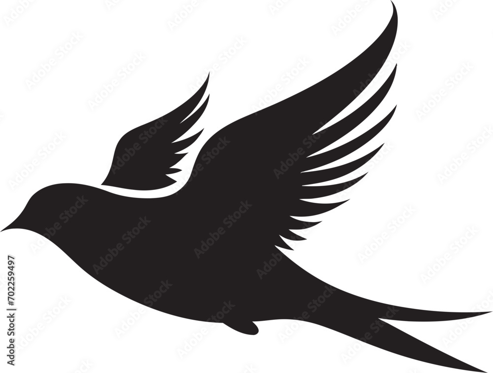 Obraz premium Soothing Wingspan Grace Cute Black Bird Serene Flight Elegance Vector Black Icon