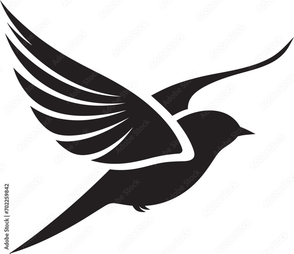 Obraz premium Airborne Delight Black Bird Logo Design Radiant Flight Elegance Cute Iconic Bird