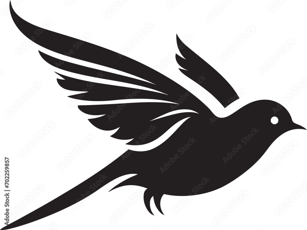 Obraz premium Upward Feathered Fantasia Cute Logo Bird Chirpy Flight Grace Vector Black Icon