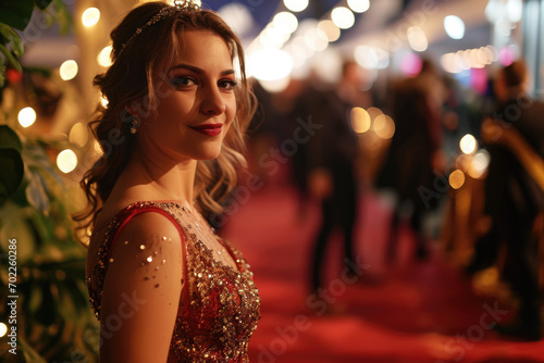 a Woman in gorgeous dress on the red carpet at the festive awards ceremony