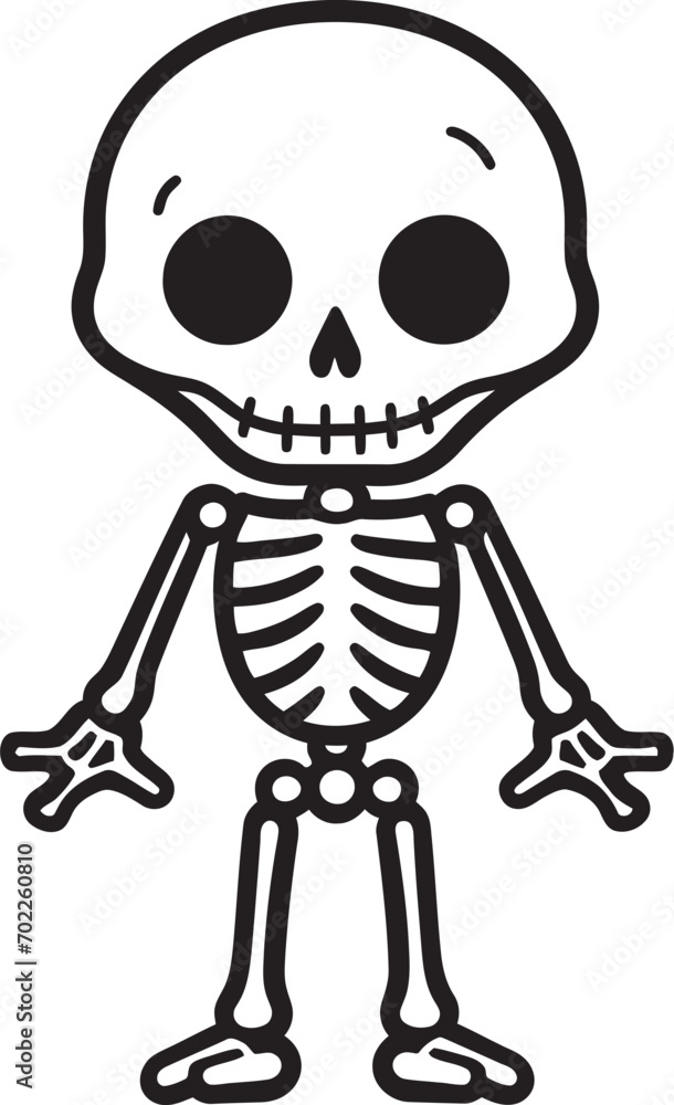 Cartoonish Skeletal Charm Black Icon Lovable Bone Buddy Full Body Design