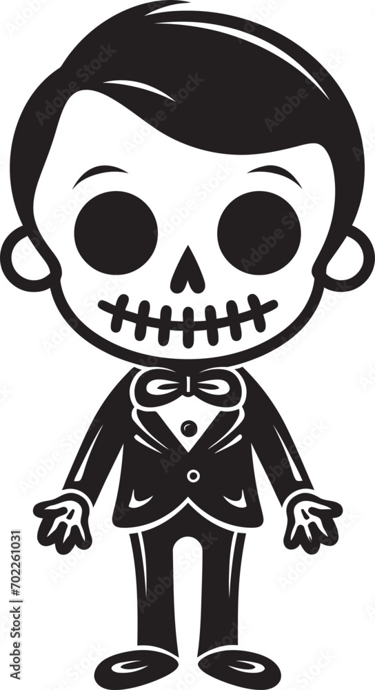 Cheery Skeleton Charm Cute Vector Dynamic Bone Mascot Black Iconic