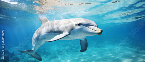 Beautiful dolphin swimming in a clear blue sea