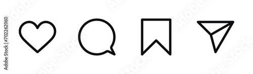 Social Interaction Icons Set - Like, Comment, Save, Share Symbols Vector Graphics