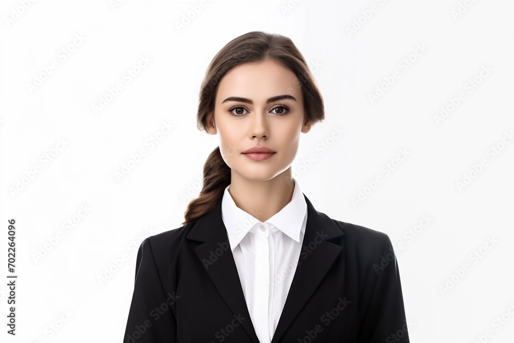 Female lawyer on white background. Woman lawyer portrait isolated on white background copy space for text. International Be Kind to Lawyers Day concept Female lawyer on white background. Woman lawyer portrait isolated on white background copy space for text. International Be Kind to Lawyers Day concept
