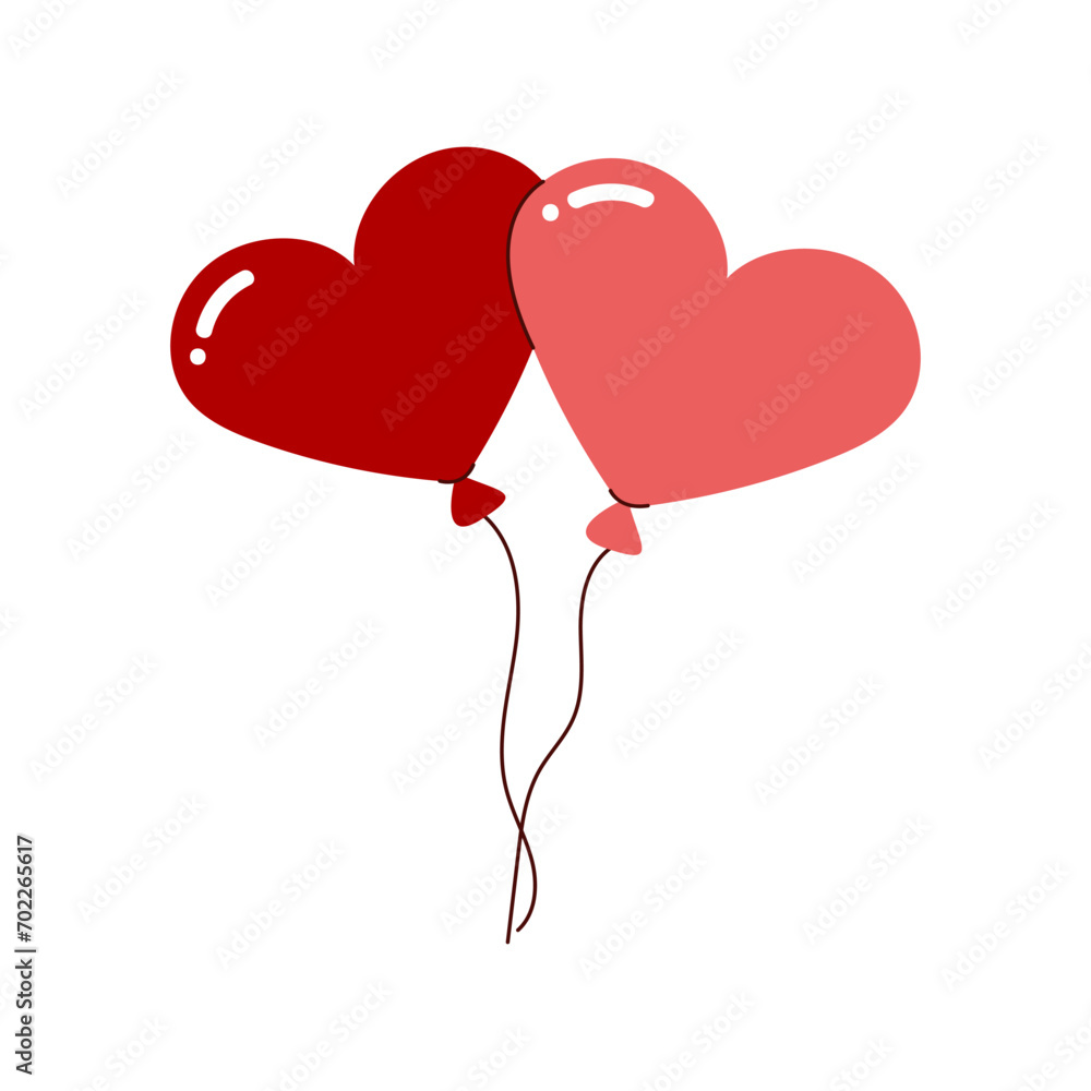 Balloons in the shape of hearts. Valentine's Day elements isolated on a white background.
