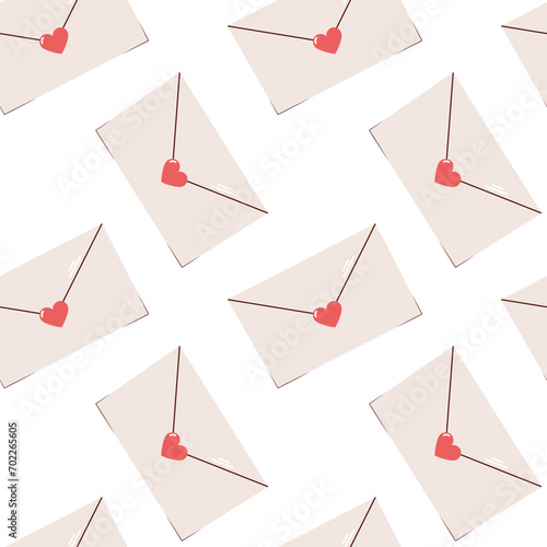 Seamless pattern with love letters with heart stamp. Valentine's day concept.