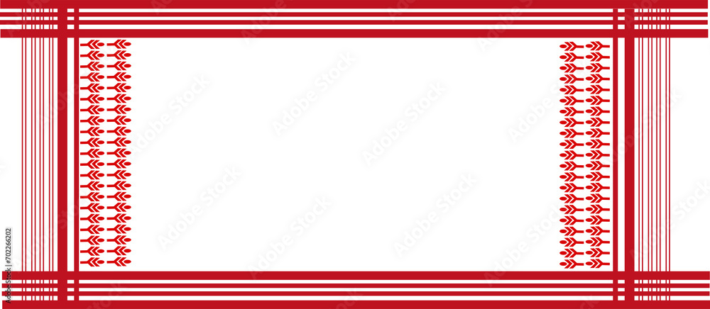 The gamosa, also known as gamusa, holds great cultural significance for the indigenous people of Assam, India. This traditional textile pattern is typically a white rectangular piece of cloth, symboli The gamosa, also known as gamusa, holds great cultural significance for the indigenous people of Assam, India. This traditional textile pattern is typically a white rectangular piece of cloth, symboli
