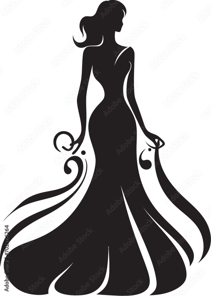 Tailored Perfection Black Dress Emblem Couture Icon Vector Dress Design
