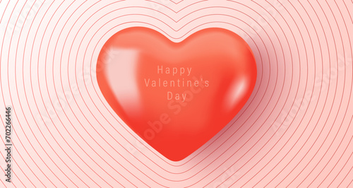 Delicate vector card for Valentine's Day with a voluminous realistic red glossy heart. The 14th of February