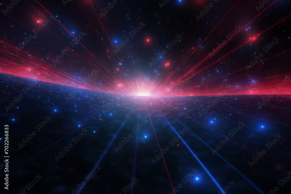 Cosmic background of black-blue and red laser lights