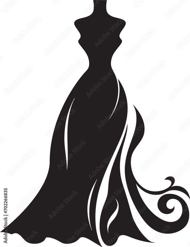 Elegant Drapery Black Dress Emblem Couture Signature Vector Dress Icon