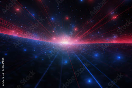 Cosmic background of black-blue and red laser lights