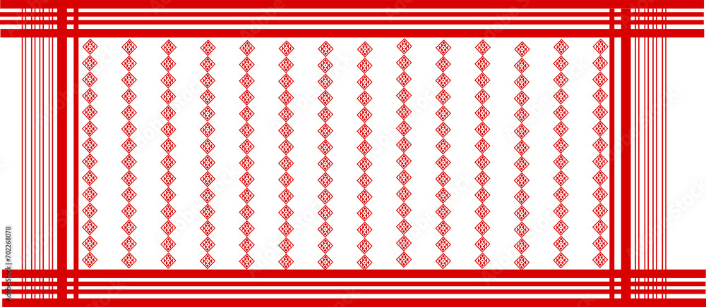 The gamosa, also known as gamusa, holds great cultural significance for the indigenous people of Assam, India. This traditional textile pattern is typically a white rectangular piece of cloth, symboli The gamosa, also known as gamusa, holds great cultural significance for the indigenous people of Assam, India. This traditional textile pattern is typically a white rectangular piece of cloth, symboli
