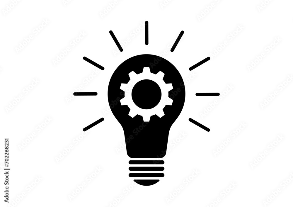 Light Bulb and Gear Icon Symbol with Idea Concept. Idea, Innovation, Inspiration and Creativity Concept. Vector Illustration Isolated on White Background. Light Bulb and Gear Icon Symbol with Idea Concept. Idea, Innovation, Inspiration and Creativity Concept. Vector Illustration Isolated on White Background.