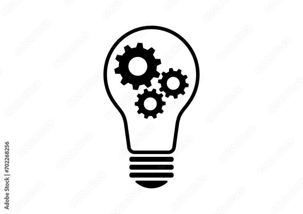 Light Bulb and Gear Icon Symbol with Idea Concept. Idea, Innovation, Inspiration and Creativity Concept. Vector Illustration Isolated on White Background. Light Bulb and Gear Icon Symbol with Idea Concept. Idea, Innovation, Inspiration and Creativity Concept. Vector Illustration Isolated on White Background.