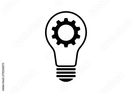 Light Bulb and Gear Icon Symbol with Idea Concept. Idea, Innovation, Inspiration and Creativity Concept. Vector Illustration Isolated on White Background.