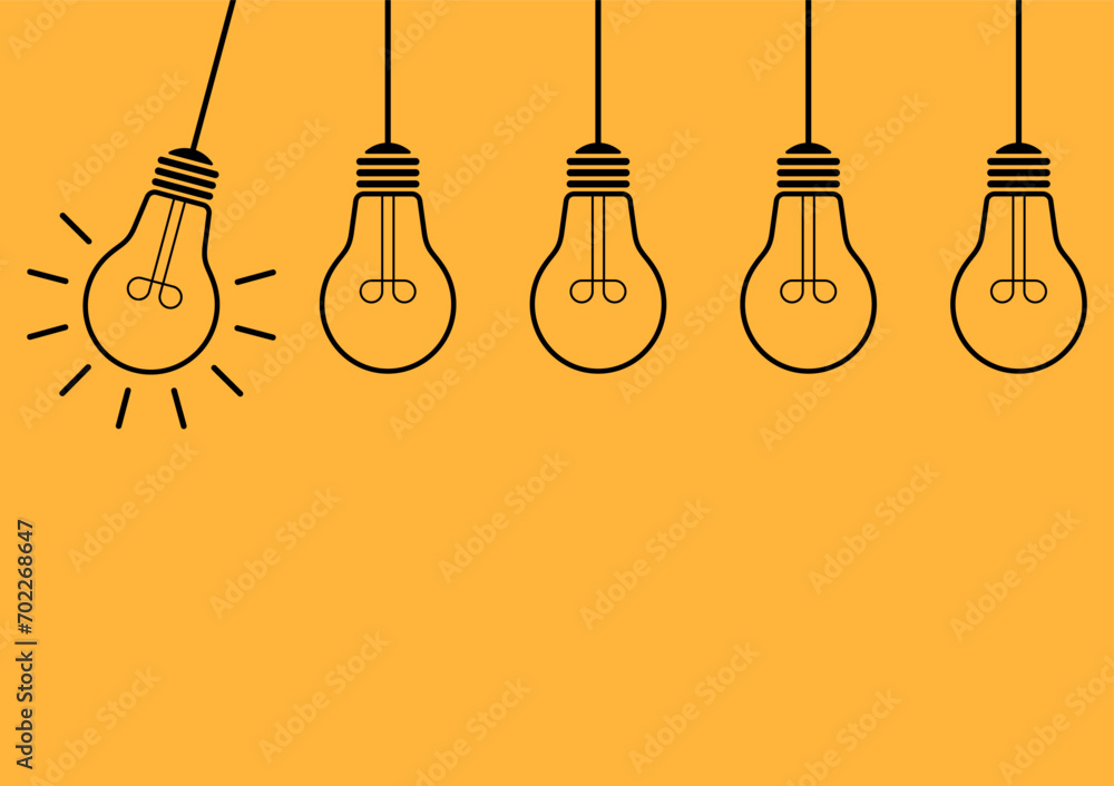 Light Bulb with Idea Concept on Yellow Background. Idea, Innovation, Inspiration and Creativity Concept. Vector Illustration. Light Bulb with Idea Concept on Yellow Background. Idea, Innovation, Inspiration and Creativity Concept. Vector Illustration.