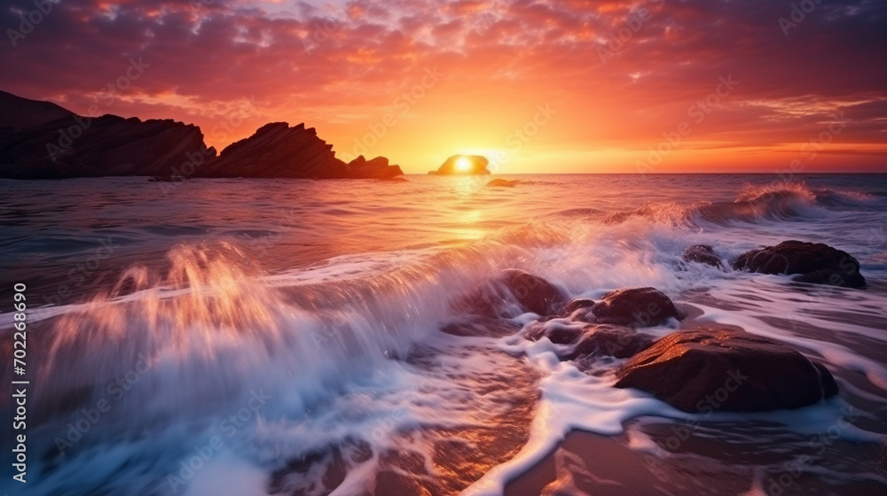 beautiful sunset on the background of the sea, ocean