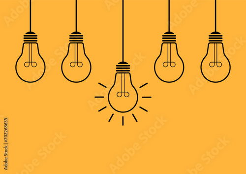 Light Bulb with Idea Concept on Yellow Background. Idea, Innovation, Inspiration and Creativity Concept. Vector Illustration.
