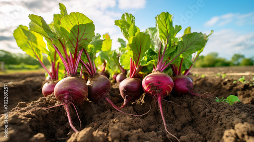 Fresh beetroot grows in the ground.nature photo