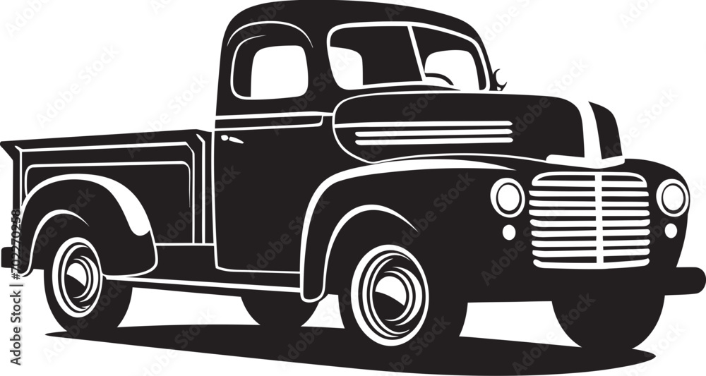 Retro Wheels Black Pickup Icon Classic Rigs Vintage Logo Design