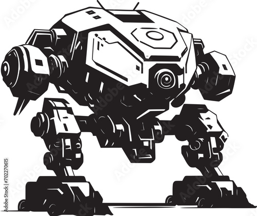 Fototapeta Naklejka Na Ścianę i Meble -  Iron Sentinel Black Robot Emblem Combat Enforcer War Logo Icon