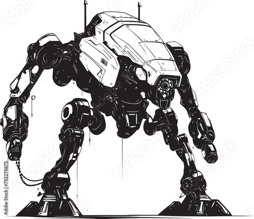 Mechanical Guardian Black Logo Design Futuristic Enforcer War Emblem Icon
